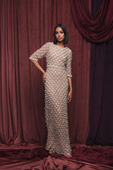 Pink Pearl Embellished 3/4 Sleeve Gown