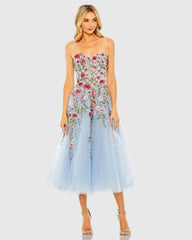 Slim Strap Sheer Bustier Embroidered Dress