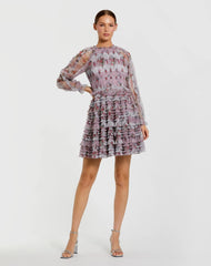 Purple Ruffle Long Sleeve Floral Mini Dress