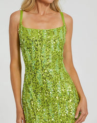 Green Embellished Square Neck Gown