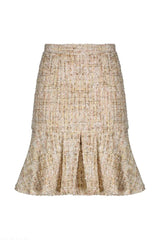 Beige High Waist Box Pleat Boucle Mini Skirt